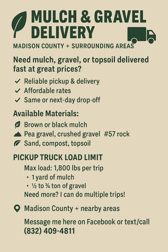 Trusted yard maintenance experts serving Huntsville, AL - Mulch & Gravel Delivery