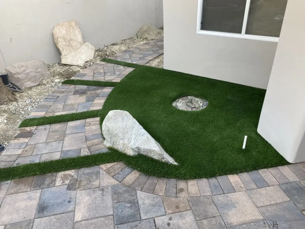 Custom landscape installation in Thermal, CA by New Ends Synthetic Grass