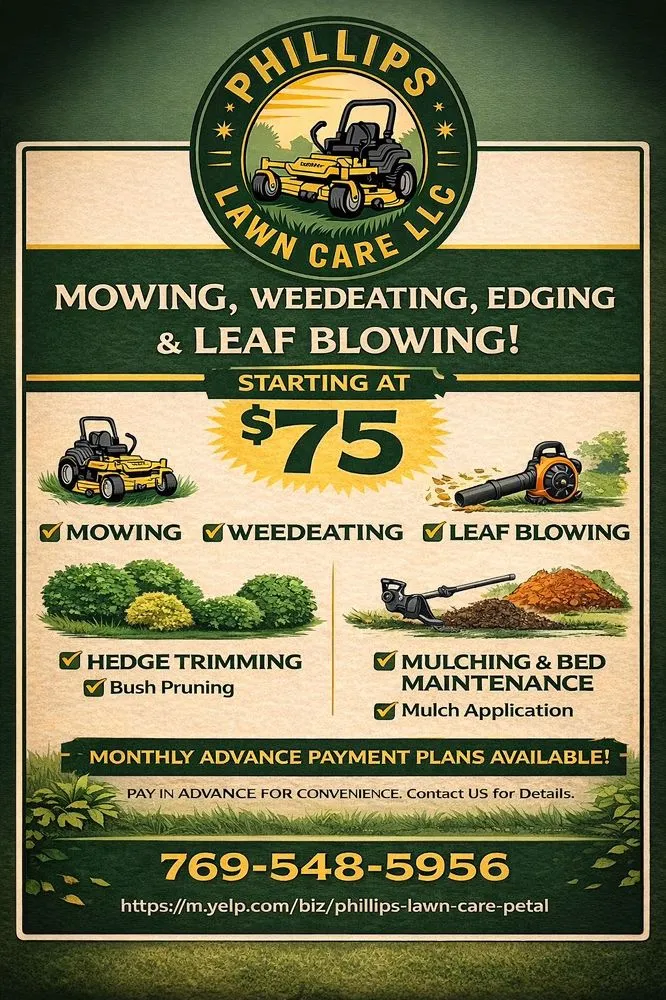 Professional lawn mowing service in Petal, MS - Phillips Lawn Care