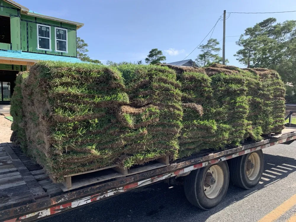 Professional landscape installation with custom design in Santa Rosa Beach, FL by Poarch Creek Landscaping