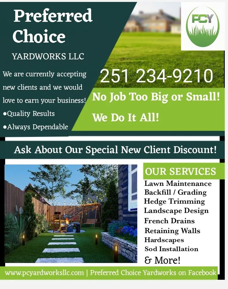 Top-rated lawn mowing service in Wilmer, AL - Preferred Choice Yardworks