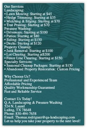 Custom landscape design for beautiful yards in Luling, TX by Q A Landscaping and Pressure Washing