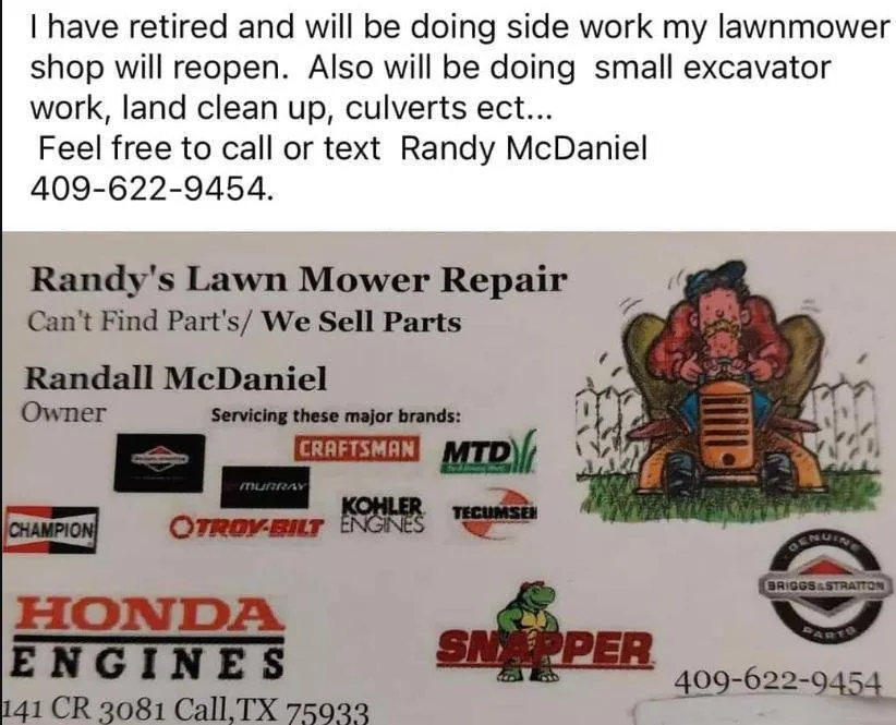 Local landscape design in Call, TX - Randy's Lawn Mower & Small Engine Repair