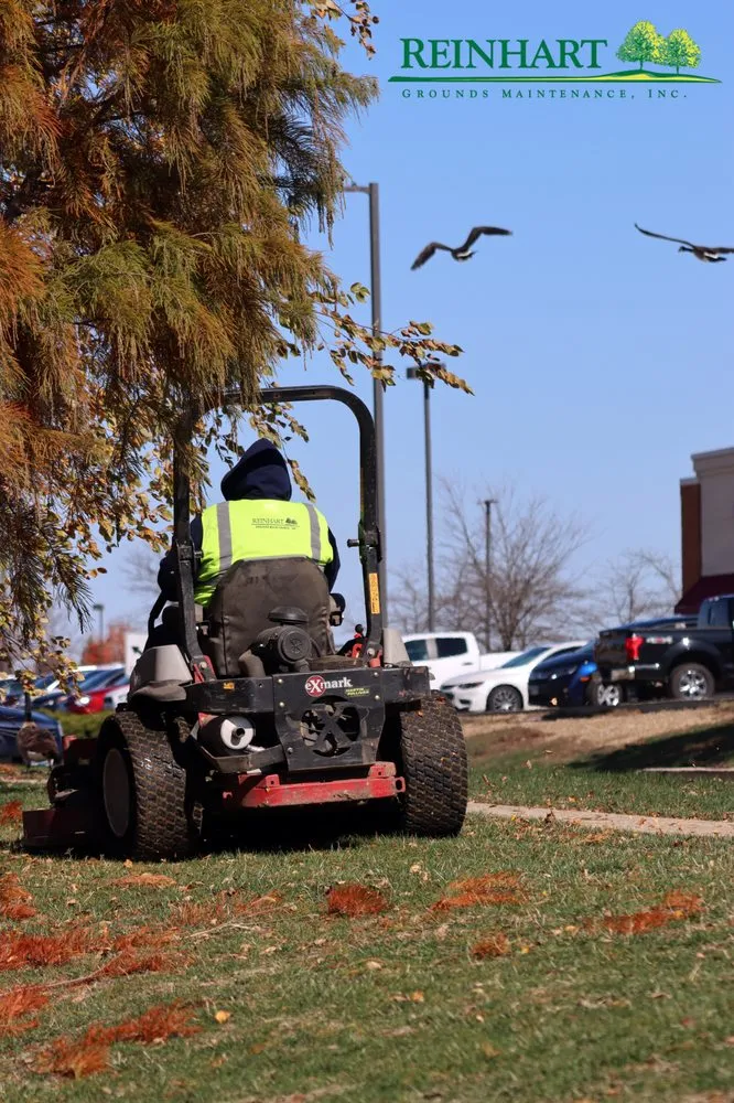 Reliable lawn mowing service with custom design across Bloomington, IL - Reinhart Landscaping & Snow