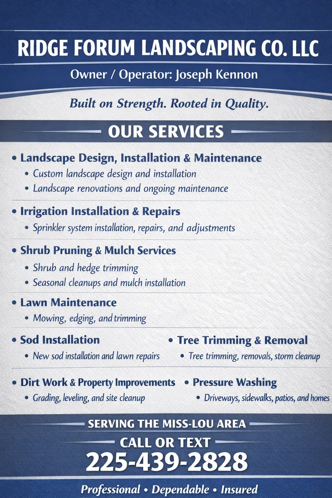 Custom yard maintenance in Gloster, MS by Ridge Forum Landscaping