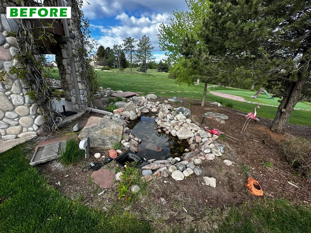 Affordable lawn mowing service for outdoor upgrades across Parker, CO - Rocky Mountain Pond and Waterfall