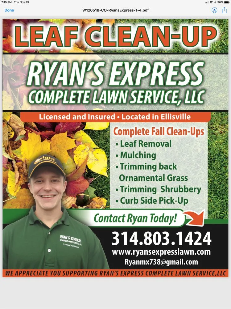 Local yard maintenance in Ellisville, MO - Ryan's Express Complete Lawn Service