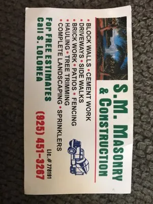 S M Masonry & Construction Logo