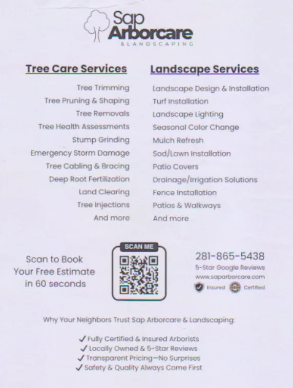 Affordable lawn care service experts serving Houston, TX - Sap Arborcare & Landscaping