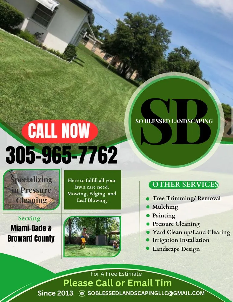 Affordable lawn mowing service in Hollywood, FL by So Blessed Landscaping