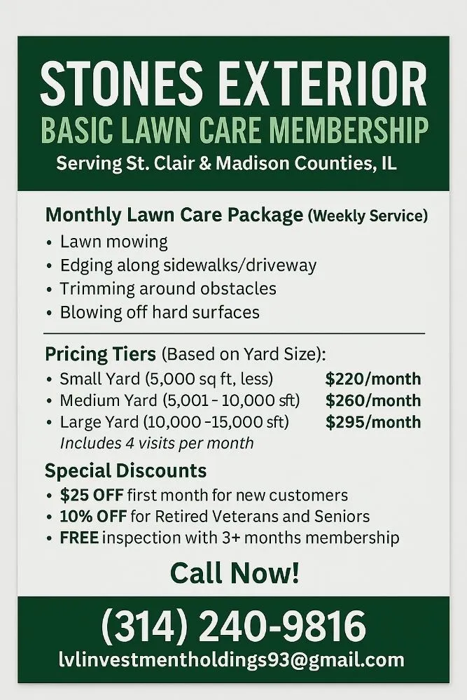 Reliable lawn mowing service for beautiful yards in Ofallon, IL by Stone's Interior Painting and Flooring