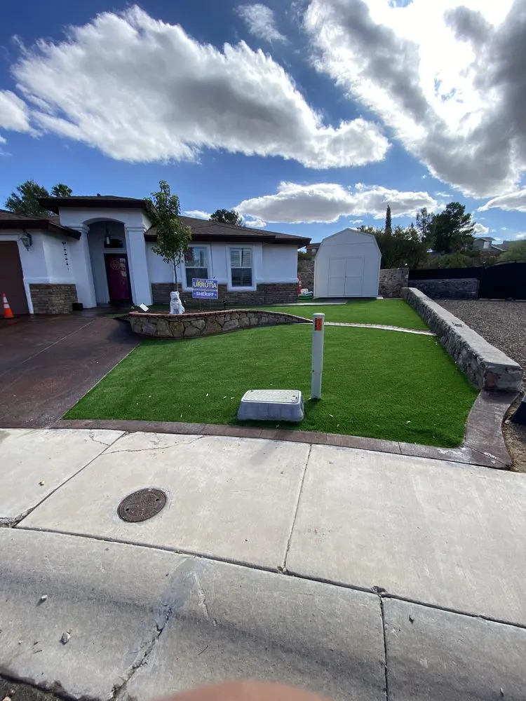 Professional lawn mowing service for residential properties in El Paso, TX by Sunset View Construction