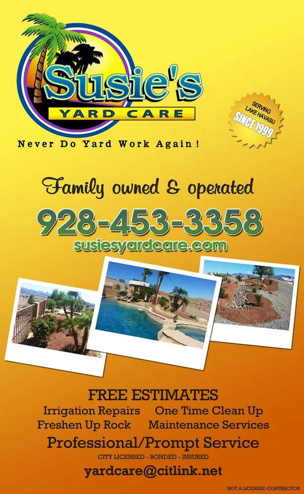 Expert lawn mowing service for homes in Lake Havasu City, AZ by Susie's Yard Care