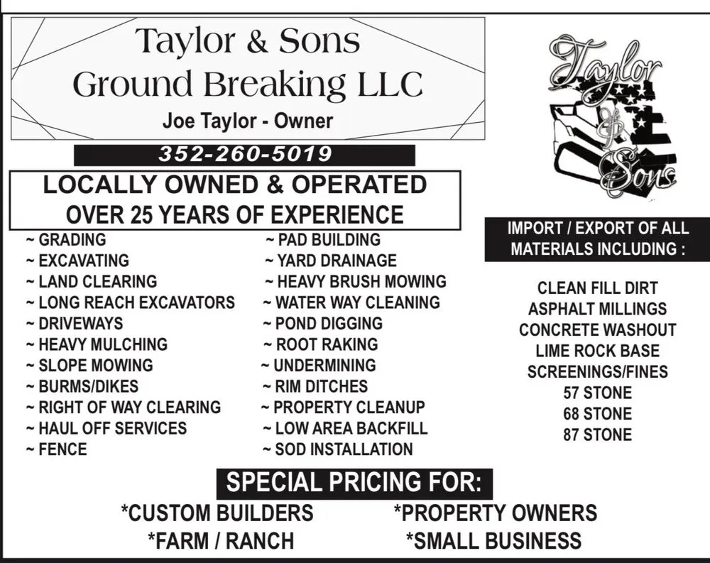Custom landscaping services experts serving Bushnell, FL - Taylor & Sons Ground Breaking LLC