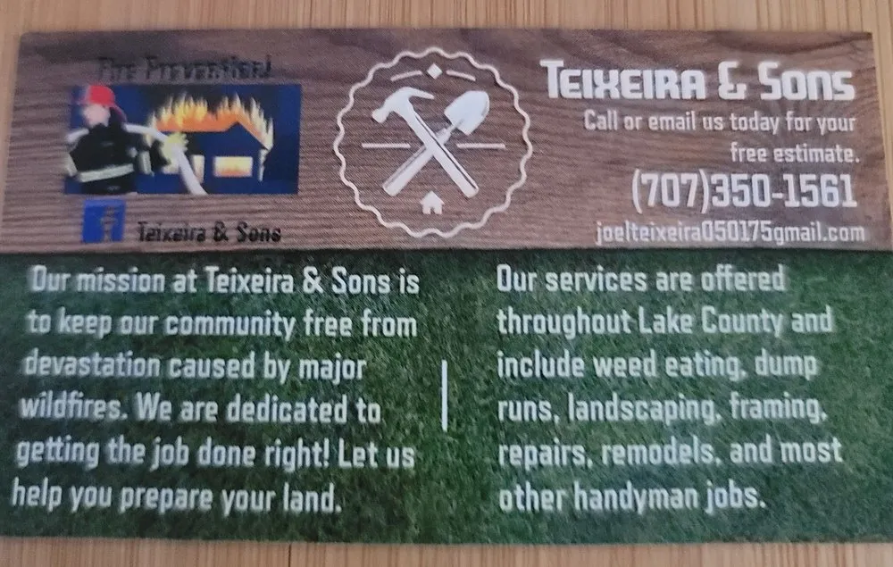 Top-rated yard maintenance in Lower Lake, CA by Teixeira & Sons Fire Prevention Company