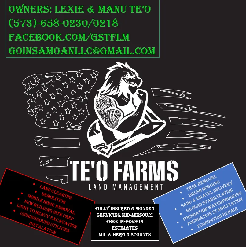 Reliable landscaping services experts serving New Bloomfield, MO - Te'o Farms Land Management Goin' Samoan