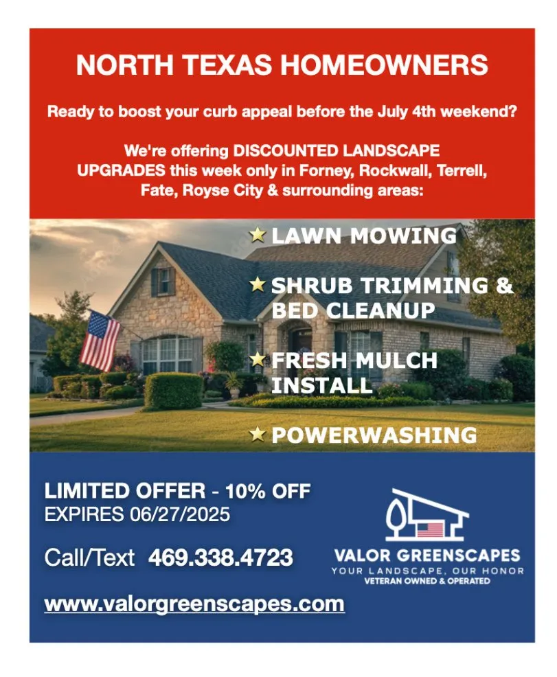 Custom lawn mowing service for homes in Terrell, TX by Valor GreenScapes