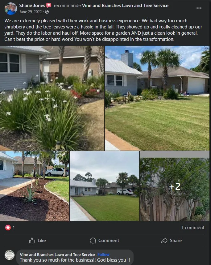 Affordable landscape design for residential properties in Pensacola, FL by Vine and Branches Lawn and Tree Service
