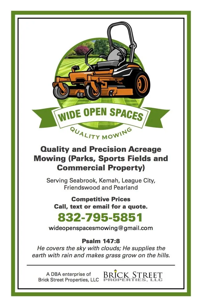 Affordable yard maintenance for year-round maintenance across Seabrook, TX - Wide Open Spaces Quality Mowing