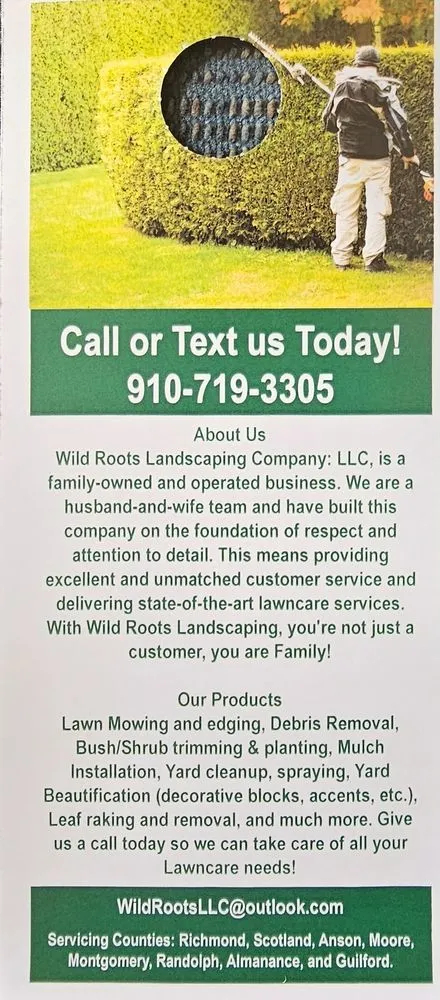 Expert lawn care service for residential properties across Hamlet, NC - Wild Roots Landscaping