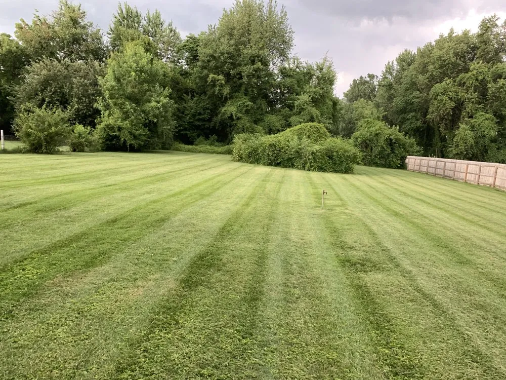 Custom lawn mowing service with custom design in Louisville, KY by Wolfie’s Lawn Care