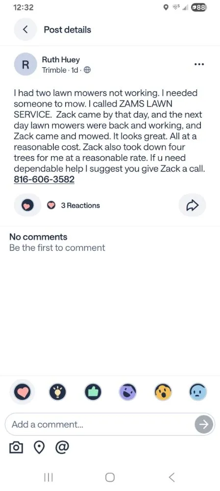 Local lawn care service experts serving Trimble, MO - Zam's Lawncare & Tree Service